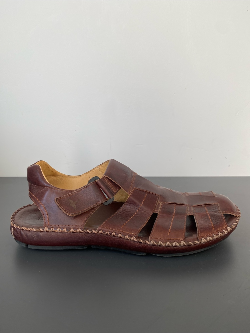 PIKOLINOS Tarifa fisherman flat sandals Brown Leather Hook & Loop Sz 46 US 13
